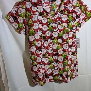 NWT Cassandra O Christmas Scrub Too Santa/Snowmen